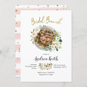 Roze Floral Waffle Bridal Brunch Uitnodiging
