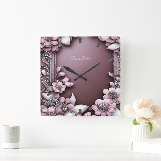Roze Floral Wall klok (Huis)