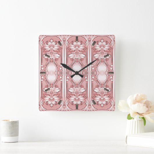 Roze Floral Wall klok (Huis)