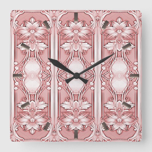 Roze Floral Wall klok (Voorkant)