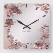 Roze Floral Wall klok (Voorkant)