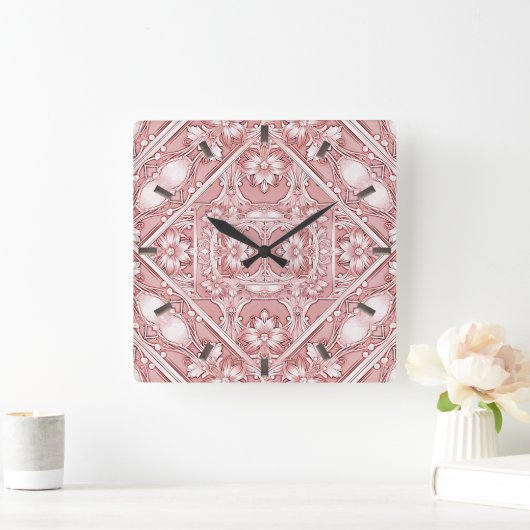 Roze Floral Wall klok (Huis)