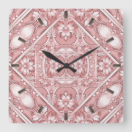 Roze Floral Wall klok (Voorkant)