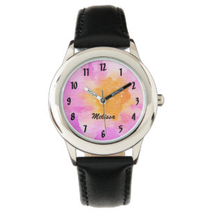  Roze Floral Watch met persoonlijke naam Horloge