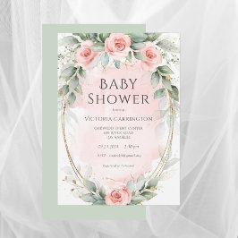 Roze Floral Waterverf Baby Girl Shower Kaart