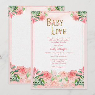 Roze Floral Waterverf Baby Love Girl Baby shower Kaart