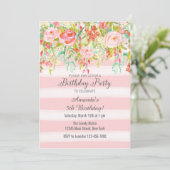 Roze Floral Waterverf Birthday Invitation Kaart (Staand voorkant)