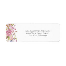 Roze Floral Waterverf Botanisch Retouradres Etiket