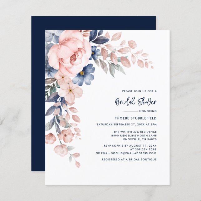 Roze Floral Waterverf Bridal Shower (Voorkant / Achterkant)