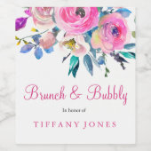 Roze Floral Waterverf Brunch & Bubble Wine Label Wijn Etiket (Enkel label)