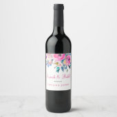 Roze Floral Waterverf Brunch & Bubble Wine Label Wijn Etiket (Voorkant)