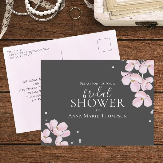 Roze Floral Waterverf  Cherry Blossom Briefkaart
