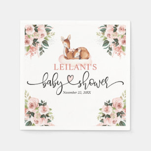 Roze Floral Waterverf Deer Baby shower Servet