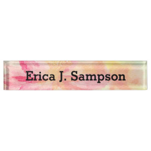 Roze Floral Waterverf Desk Name Bord Naambordje