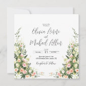 Roze Floral Waterverf Elegant Manuscript Uitnodigi (Voorkant)