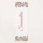  Roze Floral Waterverf Gepersonaliseerde naam Yogamat (Voorkant)
