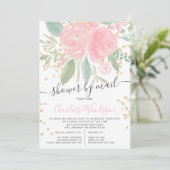 Roze floral waterverf gouden baby shower per post kaart (Staand voorkant)