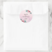 Roze Floral Waterverf Happy Moederdag Ronde Sticker (Tas)