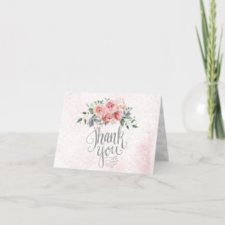 Roze Floral Waterverf Hartelijk dank Bedankkaart