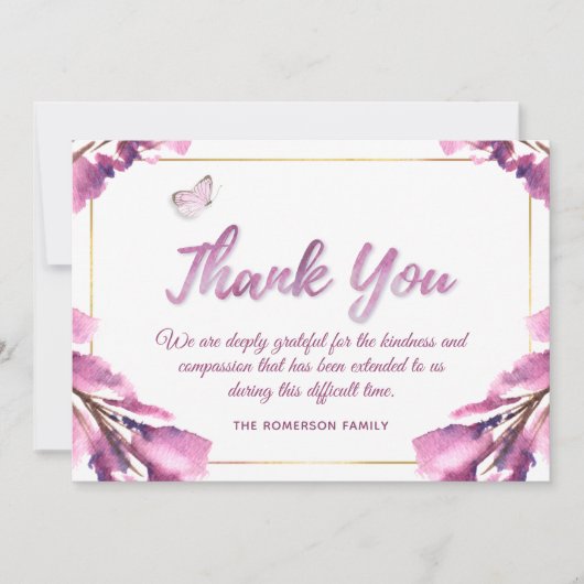 Roze Floral Waterverf Hartelijk dank voor de Kaart (Voorkant)