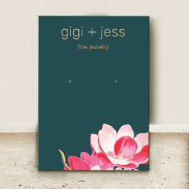 Roze Floral Waterverf Magnolia Earring Display Visitekaartje