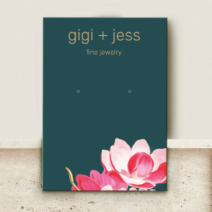 Roze Floral Waterverf Magnolia Earring Display Visitekaartje