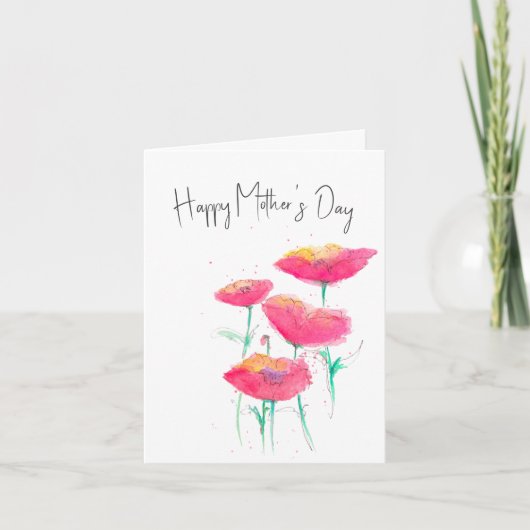 Roze Floral Waterverf Moederdag Kaart (Voorkant)