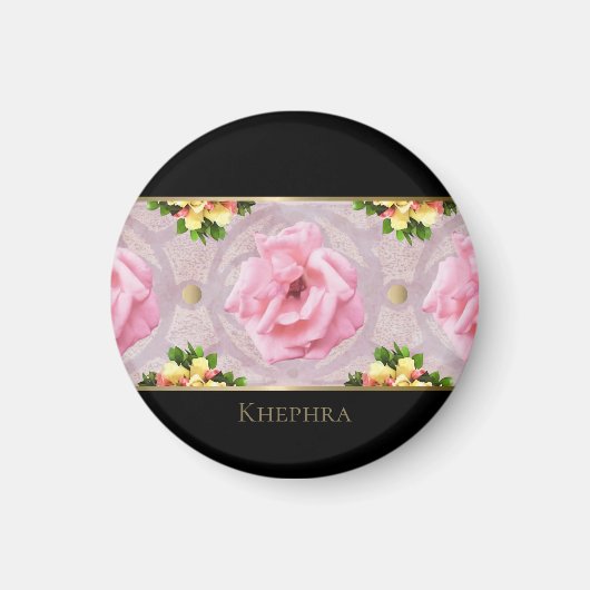 Roze Floral Waterverf Monogram Naam Magneet (Voorkant)