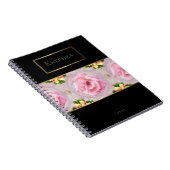 Roze Floral Waterverf Monogram Naam Notitieboek (Rechterzijde)