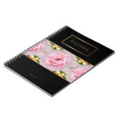 Roze Floral Waterverf Monogram Naam Notitieboek (Linkerzijde)