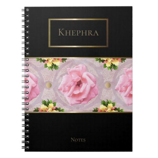 Roze Floral Waterverf Monogram Naam Notitieboek (Voorkant)