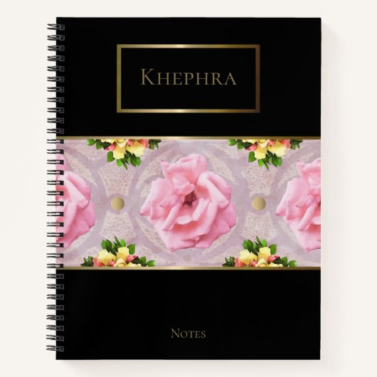 Roze Floral Waterverf Monogram Naam Notitieboek (Voorkant)
