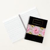 Roze Floral Waterverf Monogram Naam Notitieboek (Binnen)