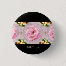 Roze Floral Waterverf Monogram Naam Ronde Button 3,2 Cm