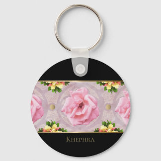 Roze Floral Waterverf Monogram Naam Sleutelhanger