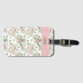 Roze Floral Waterverf Monogram Polkadot Bagagelabel (Voorkant (horizontaal))