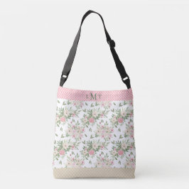 Roze Floral Waterverf Monogram Polkadot Crossbody Tas
