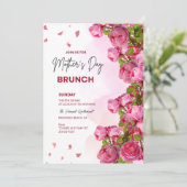 Roze Floral Waterverf Mothers Day Brunch Kaart (Staand voorkant)