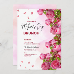 Roze Floral Waterverf Mothers Day Brunch Kaart