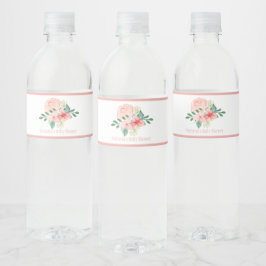 Roze Floral Waterverf Naam Baby Girl Shower Waterfles Etiket