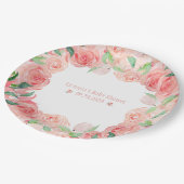 Roze Floral Waterverf Naam Datum Baby Girl Shower Papieren Bordje (Gekanteld)