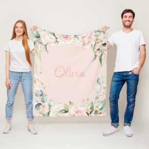 Roze Floral Waterverf Name Baby Girl Fleece Deken