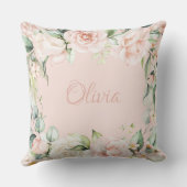 Roze Floral Waterverf Name Baby Girl Kussen (Achterkant)