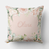 Roze Floral Waterverf Name Baby Girl Kussen (Voorkant)