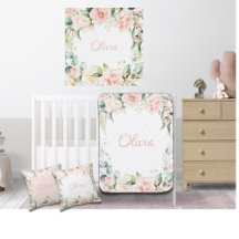 Roze Floral Waterverf Name Baby Girl