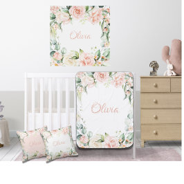 Roze Floral Waterverf Name Baby Girl Kussen