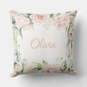Roze Floral Waterverf Name Baby Girl Kussen (Achterkant)