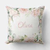 Roze Floral Waterverf Name Baby Girl Kussen (Voorkant)