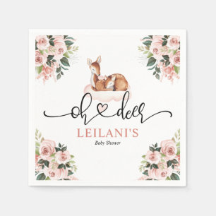 Roze Floral Waterverf Oh Deer Baby shower Servet