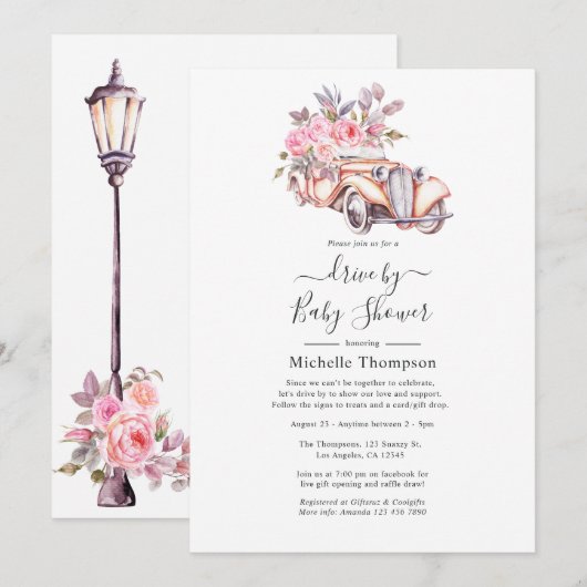 Roze Floral Waterverf Paris themadrive by Shower Kaart (Voorkant / Achterkant)